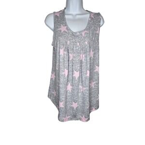 Womens 1X Gray Pink Star Print Sleeveless Tunic Top‎ Rayon Stretch Y2k Casual